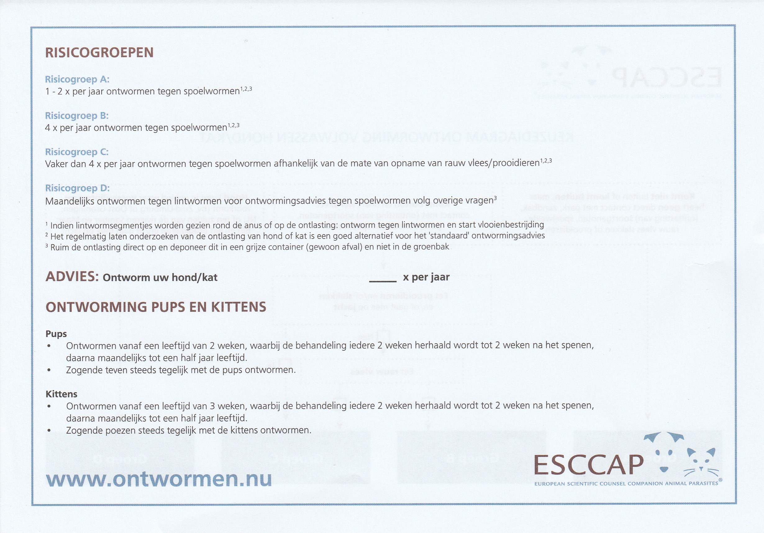 ESCCAP ontwormingsschema 2